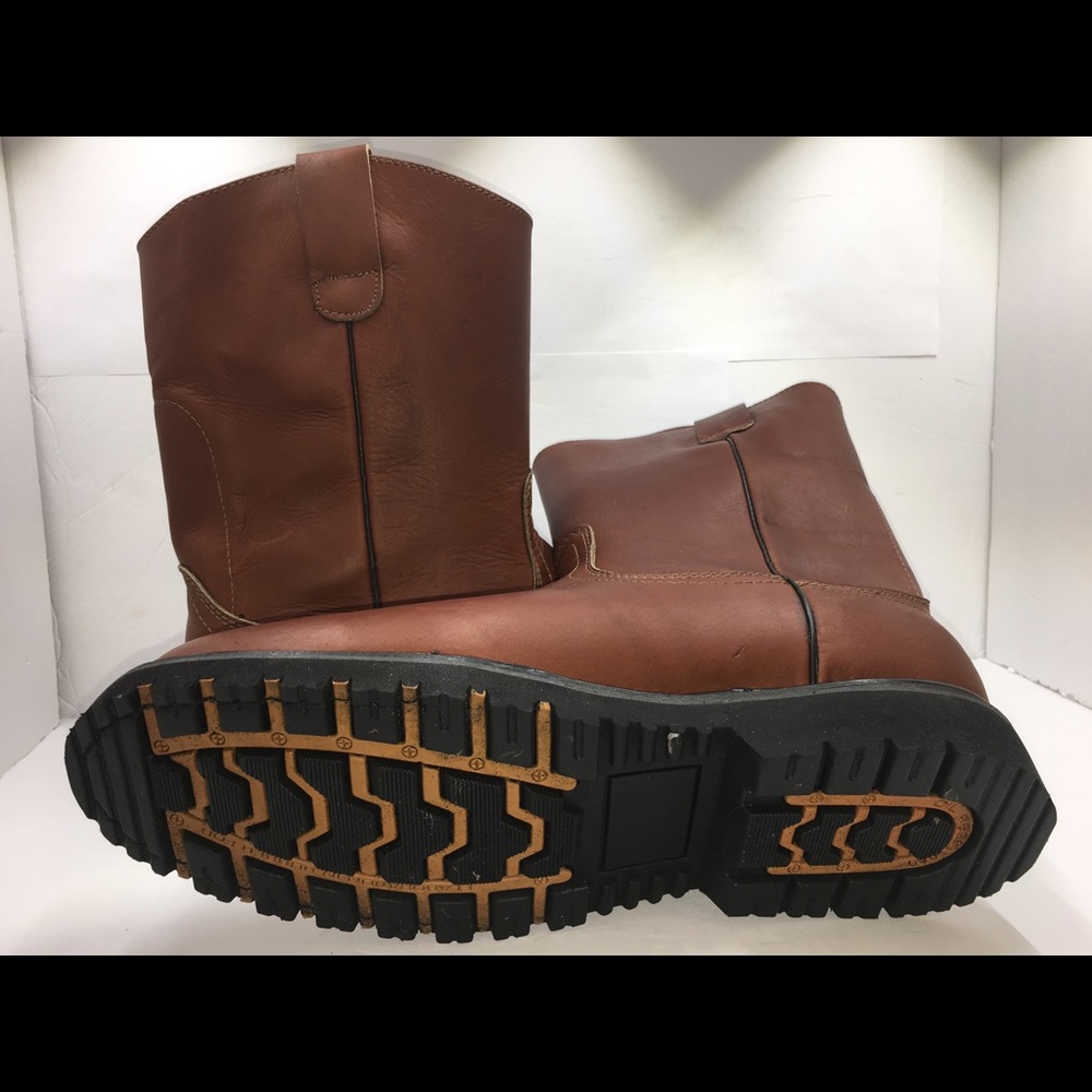 Men’s work Boots Pull On 100% Leather Brown